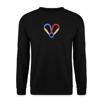 Klettern Seilklettern Karabiner Herz Liebe Paar - Unisex Pullover - Schwarz - Vorne - Alina (178cm) & Michal (187cm)