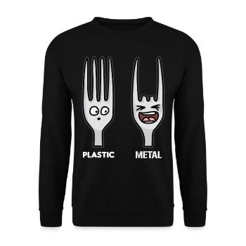 Plastic Metal Heavy Metal Fork French fries forks - Unisex Sweatshirt - black - Front - Alina (178cm) & Michal (187cm)