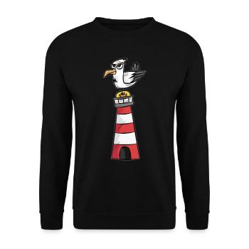 Möwe Taube Leuchtturm Nordsee Ostsee Comic Cartoon - Unisex Pullover - Schwarz - Vorne - Alina (178cm) & Michal (187cm)