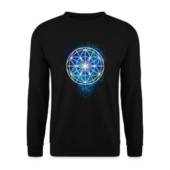 Yoga Blume des Lebens | Mantra Sanskrit Geschenk - Unisex Pullover - Schwarz - Vorne - Alina (178cm) & Michal (187cm)