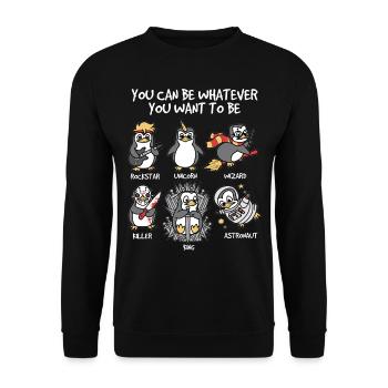 Pingouin licorne magicien tueur roi astronaute - Sweat-shirt Unisexe - noir - Devant - Alina (178cm) & Michal (187cm)