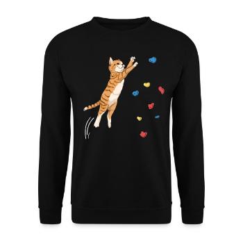 Klettern Katze Bouldern Kletterer Geschenk - Unisex Pullover - Schwarz - Vorne - Alina (178cm) & Michal (187cm)