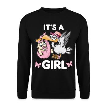 Girl Daughter Rattle Stork Pregnancy Pink - Unisex Sweatshirt - black - Front - Alina (178cm) & Michal (187cm)