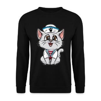 Matrose Katze Kätzchen Seefahrer Skipper Kapitän - Unisex Pullover - Schwarz - Vorne - Alina (178cm) & Michal (187cm)