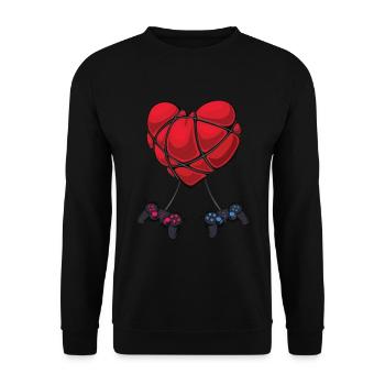 Valentinstag - Gamer - Nerd - Geek - Controller - Unisex Pullover - Schwarz - Vorne - Alina (178cm) & Michal (187cm)