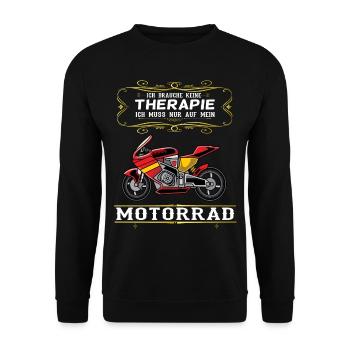 Mein Motorrad ist meine Therapie Geschenkidee - Unisex Pullover - Schwarz - Vorne - Alina (178cm) & Michal (187cm)