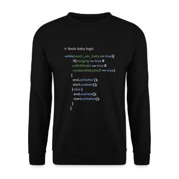 Baby Logik Werdender Vater Informatiker Geschenk - Unisex Pullover - Schwarz - Vorne - Alina (178cm) & Michal (187cm)