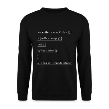 Kaffee Entwickler Informatiker Code Geschenk - Unisex Pullover - Schwarz - Vorne - Alina (178cm) & Michal (187cm)