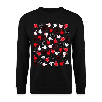 Stinky finger pattern - gift idea for rebels - Unisex Sweatshirt - black - Front - Alina (178cm) & Michal (187cm)
