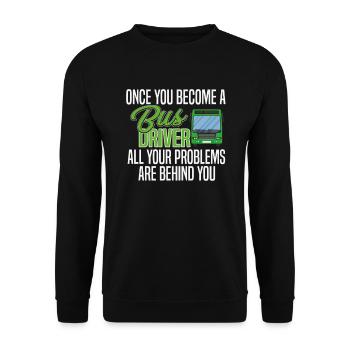 lustiger Busfahrer Spruch. Reisebus Schulbus - Unisex Pullover - Schwarz - Vorne - Alina (178cm) & Michal (187cm)