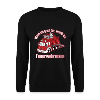 Feuerwehrmann Wenn Ich Groß Bin Pinguin Geschenk - Unisex Pullover - Schwarz - Vorne - Alina (178cm) & Michal (187cm)