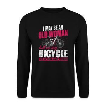 Bicycle Old Lady Woman Jung - Unisex Sweatshirt - black - Front - Alina (178cm) & Michal (187cm)