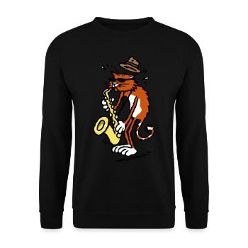 Cat plays saxophone music band cats gift - Unisex Sweatshirt - black - Front - Alina (178cm) & Michal (187cm)