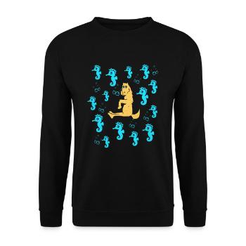 Seepferd - Unisex Pullover - Schwarz - Vorne - Alina (178cm) & Michal (187cm)