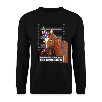 Polizei Foto Pferd Party Einhorn lustig Geschenk - Unisex Pullover - Schwarz - Vorne - Alina (178cm) & Michal (187cm)