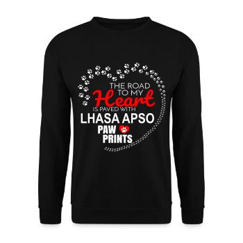 La route de mon cœur est pavée de patte Lhassa Apso - Sweat-shirt Unisexe - noir - Devant - Alina (178cm) & Michal (187cm)