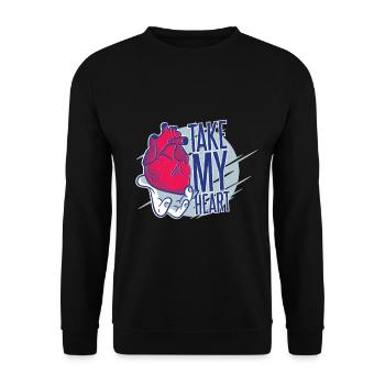 Ich schenke dir mein Herz - Romantisches Geschenk - Unisex Pullover - Schwarz - Vorne - Alina (178cm) & Michal (187cm)