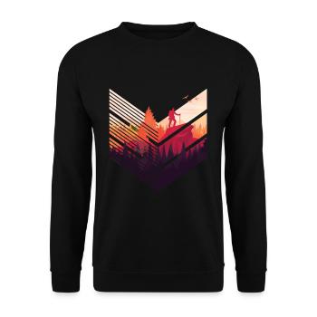 Modernes Wander Motiv - Hobby Bergsteigen - Unisex Pullover - Schwarz - Vorne - Alina (178cm) & Michal (187cm)
