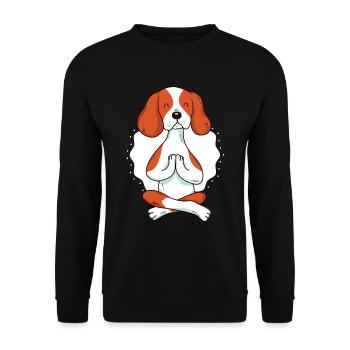 Yoga Hund beim meditieren - Unisex Pullover - Schwarz - Vorne - Alina (178cm) & Michal (187cm)