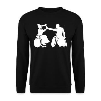 Rollstuhl Tanzen Rollstuhlsport Rolli Geschenk - Unisex Pullover - Schwarz - Vorne - Alina (178cm) & Michal (187cm)