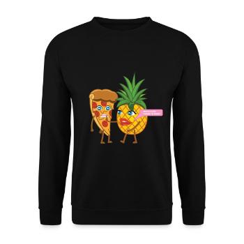 Lustige Pizza Hawaii - Ananas - Illustration - Unisex Pullover - Schwarz - Vorne - Alina (178cm) & Michal (187cm)
