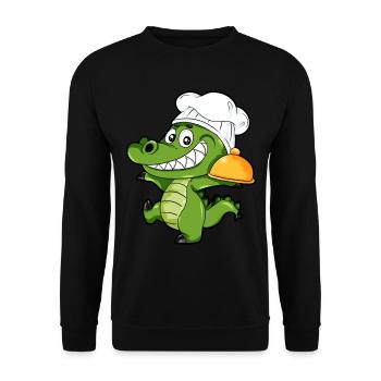 kochendes Krokodil Chefkoch Kellner Koch Geschenk - Unisex Pullover - Schwarz - Vorne - Alina (178cm) & Michal (187cm)