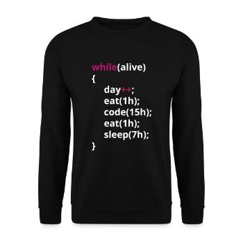 Programmers eat code sleeping funny PHP - Unisex Sweatshirt - black - Front - Alina (178cm) & Michal (187cm)