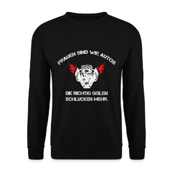 Frauen Sind Wie Autos Lustiges Mechankier Shirt - Unisex Pullover - Schwarz - Vorne - Alina (178cm) & Michal (187cm)
