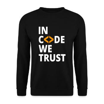 In code we trust Programmierer Geek Coding Nerd - Unisex Pullover - Schwarz - Vorne - Alina (178cm) & Michal (187cm)