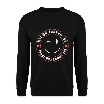 Life starts with 66 Years of Age - Unisex Sweatshirt - black - Front - Alina (178cm) & Michal (187cm)