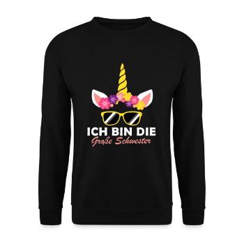 Einhorn Ich bin die große Schwester - Unisex Pullover - Schwarz - Vorne - Alina (178cm) & Michal (187cm)