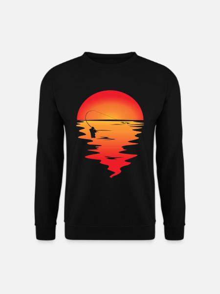 Angler im Sonnenuntergang - Unisex Pullover - Schwarz