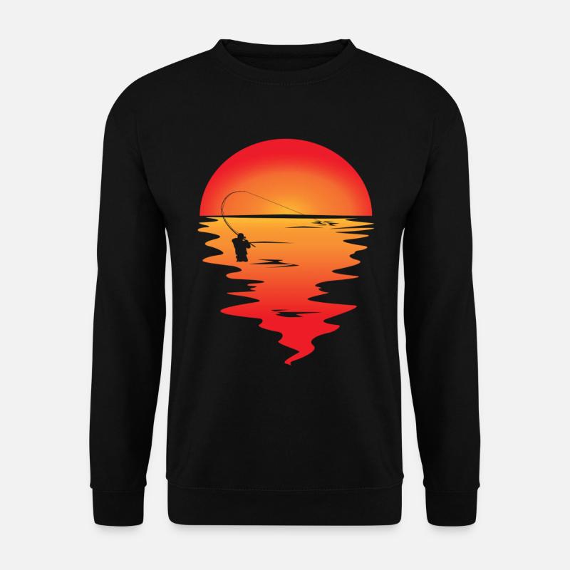 Angler im Sonnenuntergang - Unisex Pullover - Schwarz