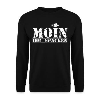 Moin Ihr Spacken mit Möwe - Unisex Pullover - Schwarz - Vorne - Alina (178cm) & Michal (187cm)