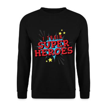 I Train Super Heroes Funny Mom Dad - Unisex Sweatshirt - black - Front - Alina (178cm) & Michal (187cm)