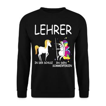 Lustiges Lehrer Lehrerin Schule Einhorn Geschenk - Unisex Pullover - Schwarz - Vorne - Alina (178cm) & Michal (187cm)