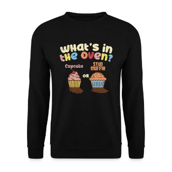Baby: What's In The Oven? Cupcake Or Stud Muffin - Unisex Sweatshirt - black - Front - Alina (178cm) & Michal (187cm)