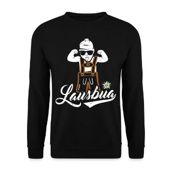 Lausbua Bayern, Tirol & Steiermark lustige Sprüche - Unisex Pullover - Schwarz - Vorne - Alina (178cm) & Michal (187cm)