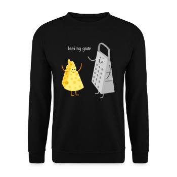Looking Roste Käse Pun Humor - Unisex Pullover - Schwarz - Vorne - Alina (178cm) & Michal (187cm)