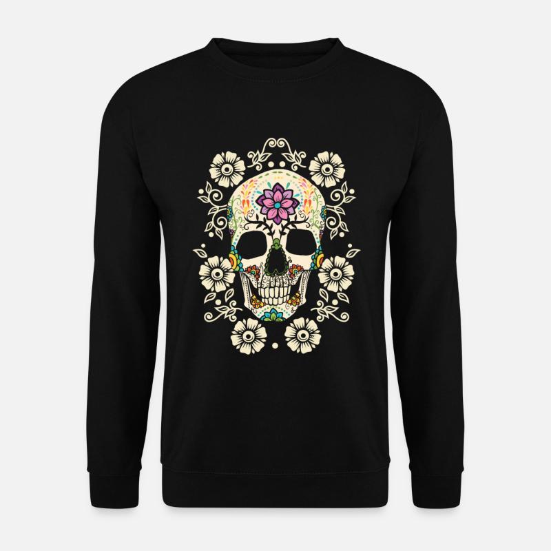 Blumen - Totenkopf - Unisex Pullover - Schwarz