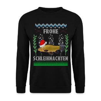 Frohe Schleihnachten - Angeln Weihnachten - Unisex Pullover - Schwarz - Vorne - Alina (178cm) & Michal (187cm)