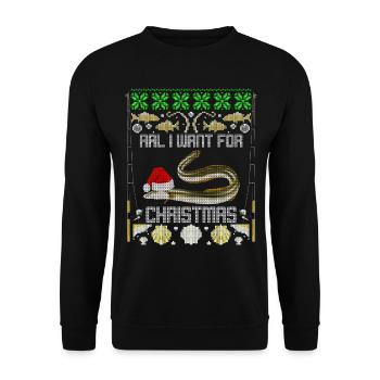 Funny Christmas Eel I want for christmas - Unisex Sweatshirt - black - Front - Alina (178cm) & Michal (187cm)