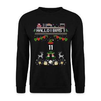 Bonjour je pims 1 11 pull de Noël moche - Sweat-shirt Unisexe - noir - Devant - Alina (178cm) & Michal (187cm)