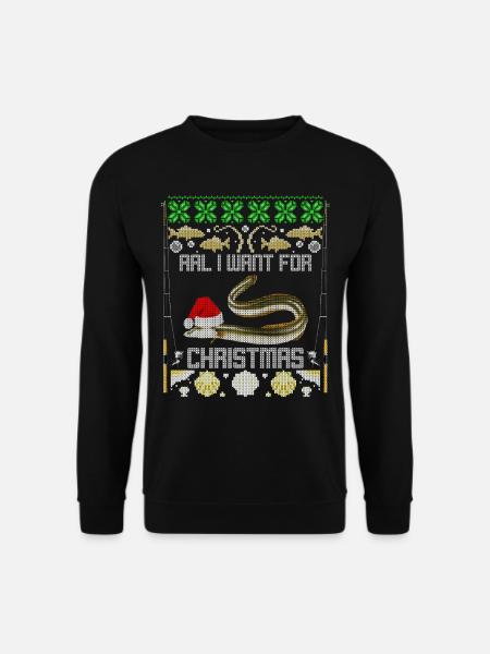 Angler Weihnachtsmotiv mit Aal ugly christmas - Unisex Pullover - Schwarz