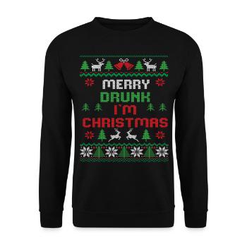 Ugly Christmas Sweater Weihnachten Bier Lustig - Unisex Pullover - Schwarz - Vorne - Alina (178cm) & Michal (187cm)