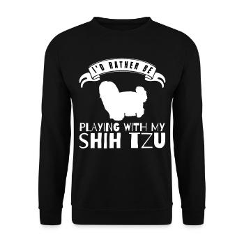 shih tzu Je préfère jouer avec mon Shih - Sweat-shirt Unisexe - noir - Devant - Alina (178cm) & Michal (187cm)