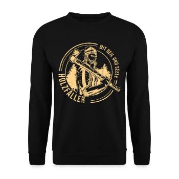 Holzfäller Geschenk Holzfällen - Unisex Pullover - Schwarz - Vorne - Alina (178cm) & Michal (187cm)