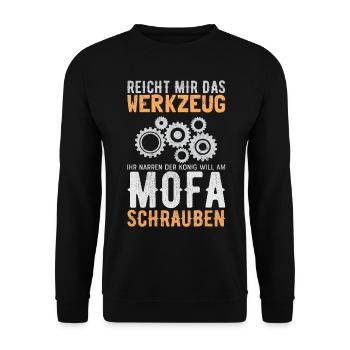 Mofa Werkzeug Spruch - Moped Simson Geschenkidee - Unisex Pullover - Schwarz - Vorne - Alina (178cm) & Michal (187cm)