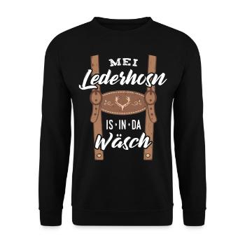 Mei Lederhosn is in da Wäsch Ersatz Lederhose Bua - Unisex Pullover - Schwarz - Vorne - Alina (178cm) & Michal (187cm)