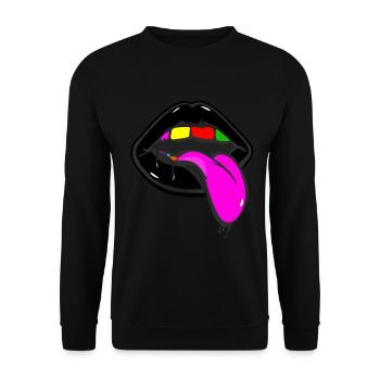 Schwarze Lippen und Regenbogenzähne mit Zunge - Unisex Pullover - Schwarz - Vorne - Alina (178cm) & Michal (187cm)